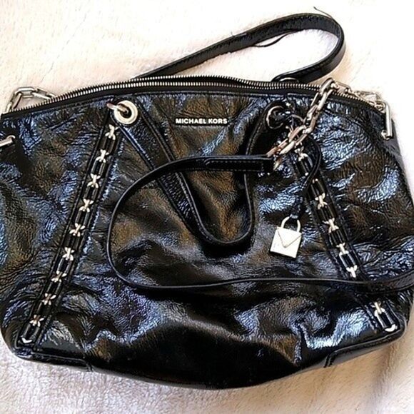 Michael Kors Sadie Satchel Tote Lg Soho Designer Patent Leather Moto Convertible - Picture 2 of 10